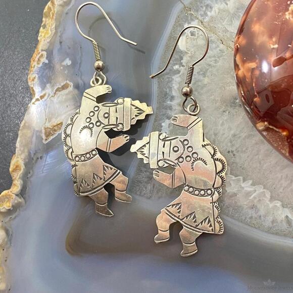 Vintage Signed Native American Sterling Silver Dancer Dangle Earrings For Women - Picture 1 of 10